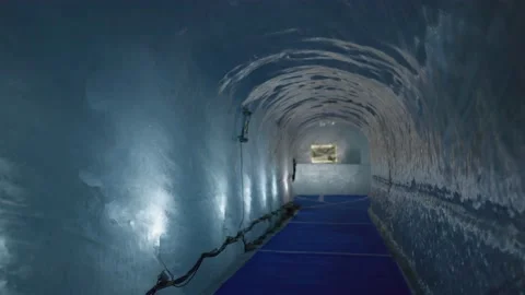 8K video underground gallery ice cave mer de glace in chamonix-mont-blanc valley Stock Footage 223333026