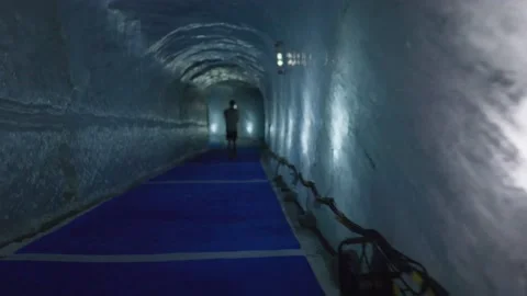8K video walking inside ice cave mer de glace in chamonix-mont-blanc valley Stock Footage 223333047