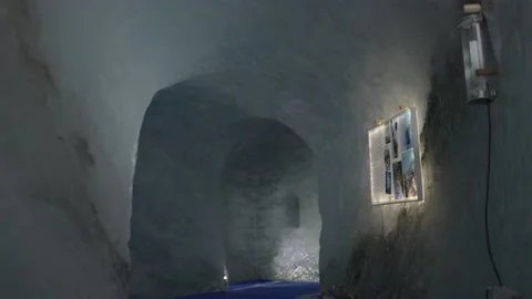 8K video walking inside ice cave mer de glace in chamonix-mont-blanc valley Stock Footage 223333078