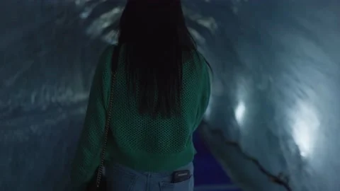 8K video walking inside ice cave mer de glace in chamonix valley Stock Footage 223333104