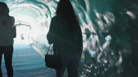 8K video walking inside ice cave mer de glace in chamonix valley Stock Footage 223333171