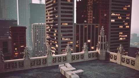8k view of a rooftop in big city Stock Illustration