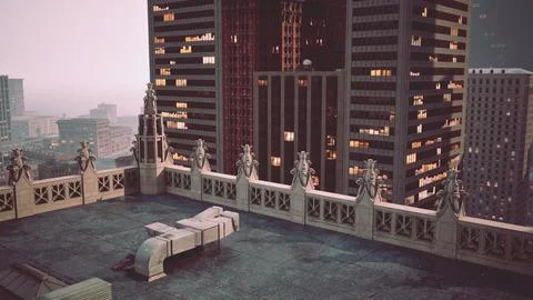 8k view of a rooftop in big city Stock Illustration