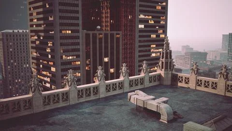 8k view of a rooftop in big city Stock Illustration