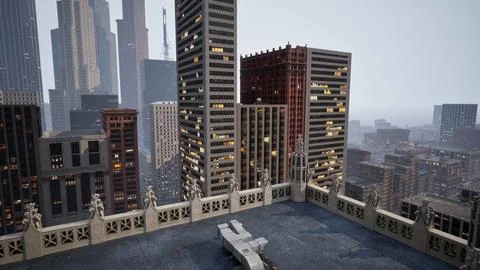 8k view of a rooftop in big city Stock Illustration