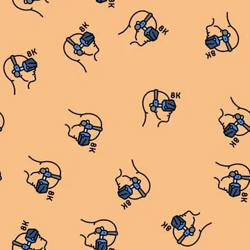 8k virtual reality headset future technology vector seamless pattern Stock Illustration