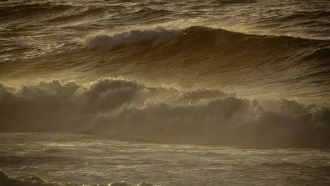 8K Waves crashing, Newport, Oregon, 8K Giant Waves Crashing At Shore Stock Footage 107195357