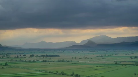 8K Wide Flat Plain Covered With Green Fields Stock Footage 170463619