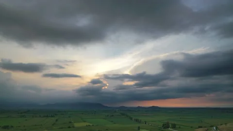 8K Wide Flat Plain Covered With Green Fields at Sunset Stock Footage 171727209