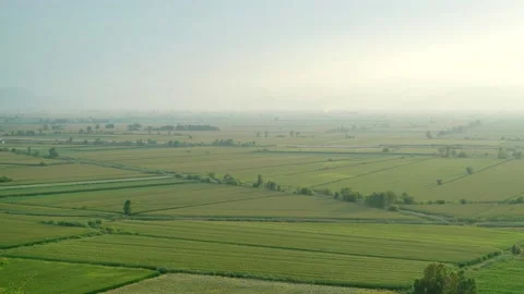 8K Wide Flat Plain Covered With Green Fields Stock Footage 171727556