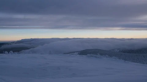 8K Winter landscape, strong wind and clouds rolling over mountains Stock Footage 108058120