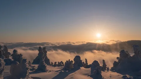 8K Winter sunset above the clouds Stock Footage 119186214