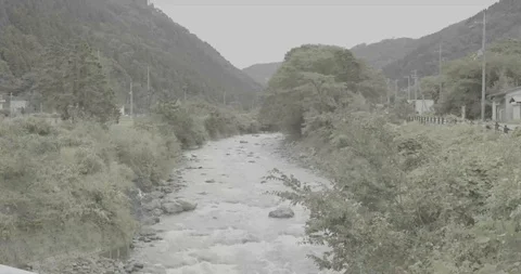 【8K】river, water, flow, Mountain, Cloudy, countryside, Japan Stock Footage 97091776