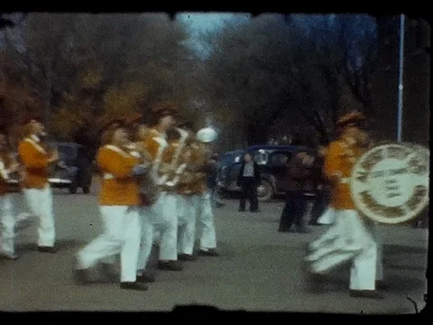 8mm Film of 1940's Marching Band Stock Footage