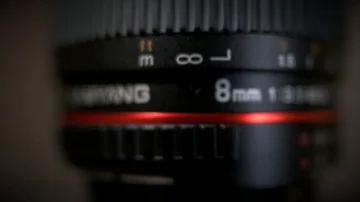 8mm fish eye lens in macro, on turntable 库存影片 85473186