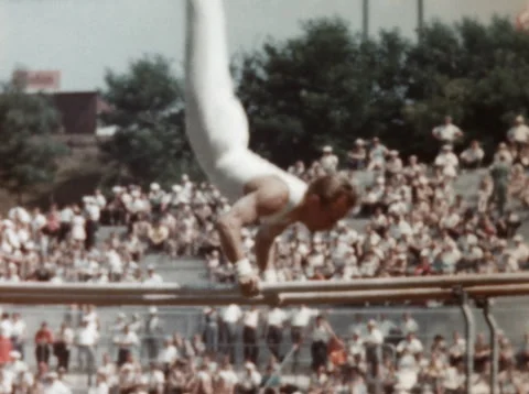 8MM - gymnast performing on the parallel bars - late 1950s - early 1960s Video stock 251878485
