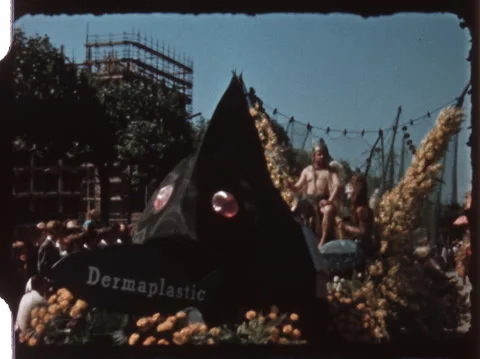 8MM - SWITZERLAND - Dermaplastic parade float parading - Geneva - 1962 Stock Footage 202113187