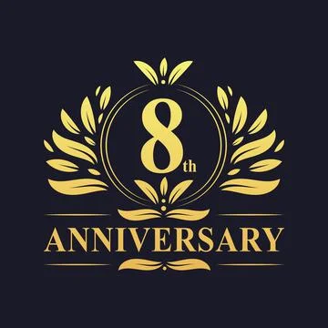 8th Anniversary Design, luxurious golden color 8 years Anniversary logo. Stock Illustration