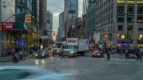 8th Ave seen from Columbus Circle in Manhattan, New York. 4K time lapse Stock Footage 151572448