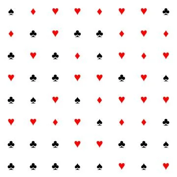 8x8 matrix with 64 playing card symbols with red hearts and diamonds and bl.. Stock Illustration
