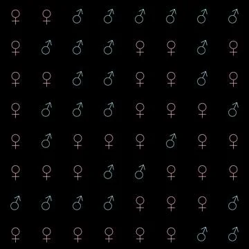 8x8  matrix for a total of 64 mixed male and female symbols with randomly m.. Stock Illustration