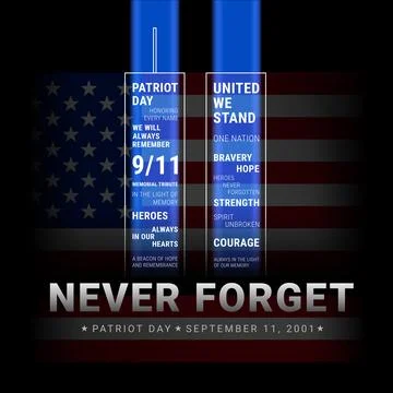 9-11 Never Forget memorial tribute vector illustration. Typographic concept Stock Illustration