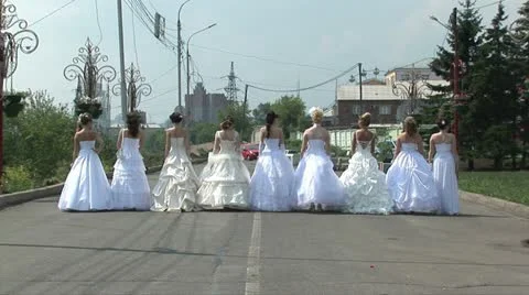 9 brides are turining around Stock Footage 11226265
