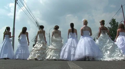 9 brides are walking away from camera Stock Footage 11226304