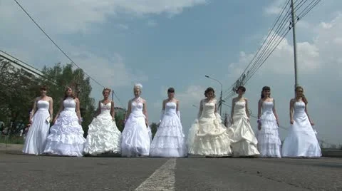 9 brides walk forward Stock Footage 11226302