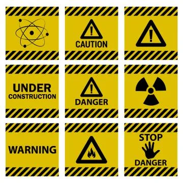9 caution danger signs Stock Illustration