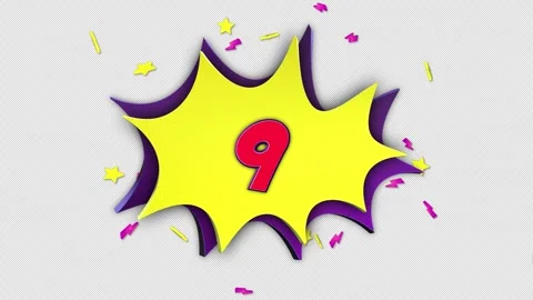 9 Comic Number Animation on Alpha Channel, Loop Stock Footage 297879811