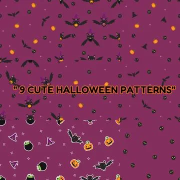 9 Cute Halloween Seamless Patterns Bundle Collection 스톡 일러스트