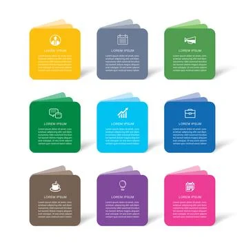 9 data infographics paper book template. Illustration business abstract bac.. Stock Illustration