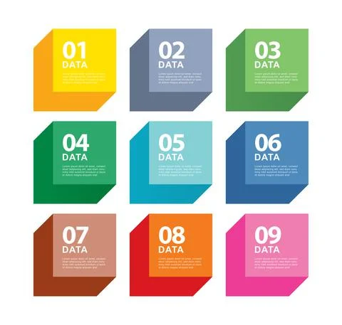9 data infographics square index template. Vector illustration abstract backg Stock Illustration