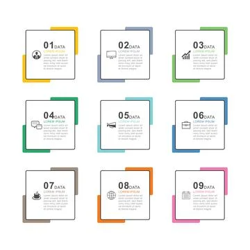 9 data infographics square index template. Vector illustration abstract backg Stock Illustration