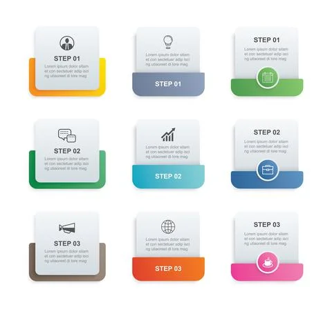 9 data infographics square tab paper index template. Vector illustration abst Stock Illustration