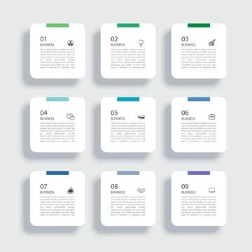 9 data infographics square tab label index template. Illustration business .. Stockillustratie