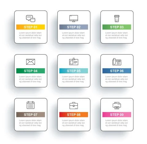 9 data infographics square thin line index template. Vector illustration abst Stock Illustration