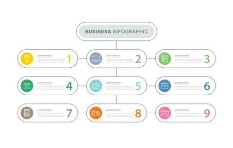 9 data infographics tab index template with thin line design. Vector illustra Stock Illustration
