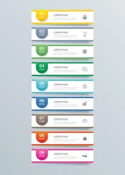 9 data infographics tab paper index template. Vector illustration abstract ba Stock Illustration