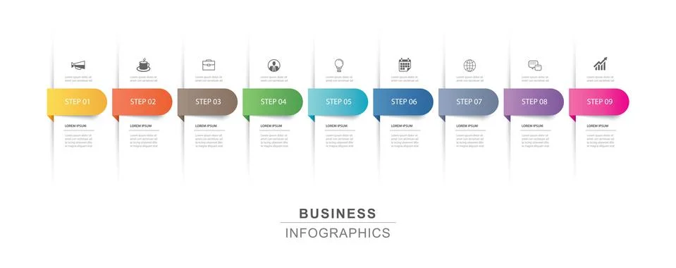 9 data infographics tab paper index template. Vector illustration abstract ba Stock Illustration