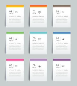 9 data infographics tab paper index template. Vector illustration abstract ba Stock Illustration