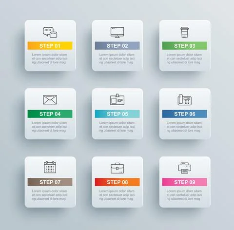 9 data infographics tab paper index template. Vector illustration abstract ba Illustrazione stock