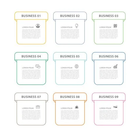 9 data infographics tab paper index template. Vector illustration abstract ba Stock Illustration