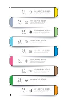 9 data infographics tab thin line index template. Vector illustration abstrac Stock Illustration