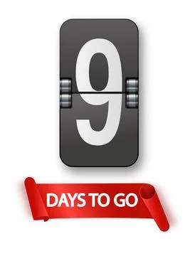 9 days to go icon set. Countdown of days remaining. Offer timer sticker limited Stock Illustration