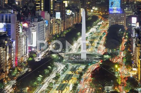 9 de Julio Obelicso Buenos Aires Skyline downtown at night cityscape. Argentina Stock Photos