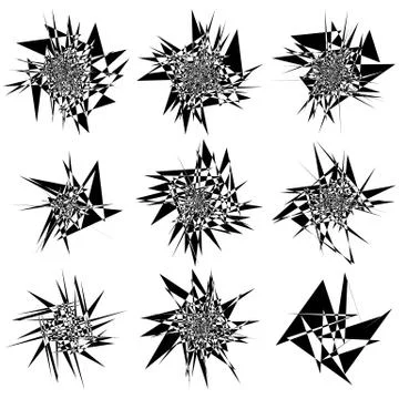 9 different edgy, shattered shape set. Abstract geometric elements Stock Illustration