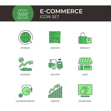 9 E-Commerce Colorful Icon Set Customizable Stroke Design Template Stock Illustration