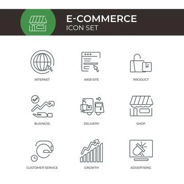 9 E-Commerce line Icon Set Isolated Customizable Stroke Stock Illustration